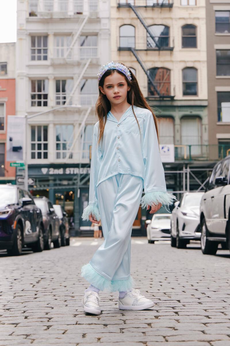 LOLA AND THE BOYS SKY FEATHER SILKY SET