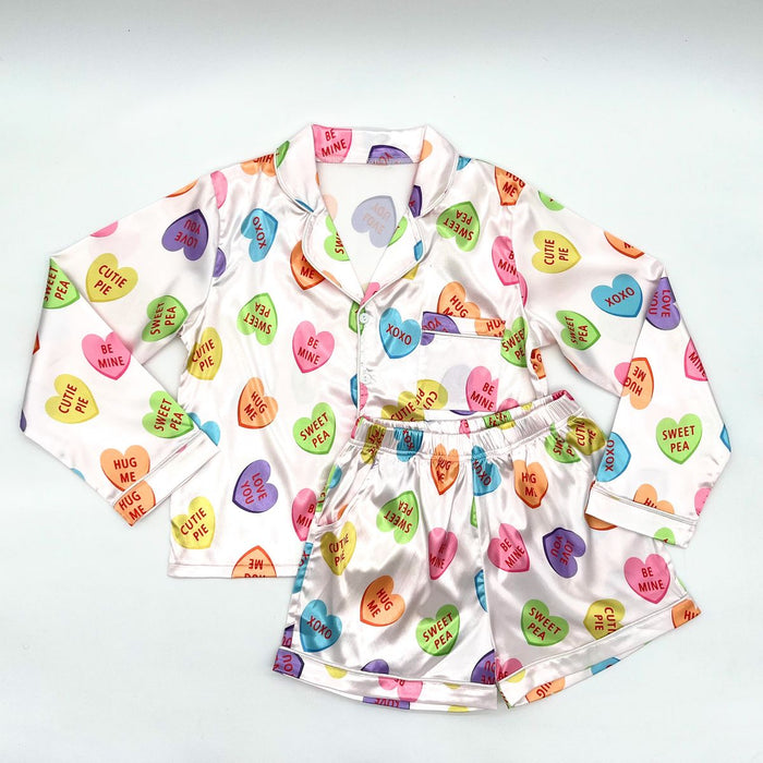 BLENDED SPIRIT SILKY PAJAMA SHORT SET LOVE HEARTS