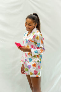 BLENDED SPIRIT SILKY PAJAMA SHORT SET LOVE HEARTS