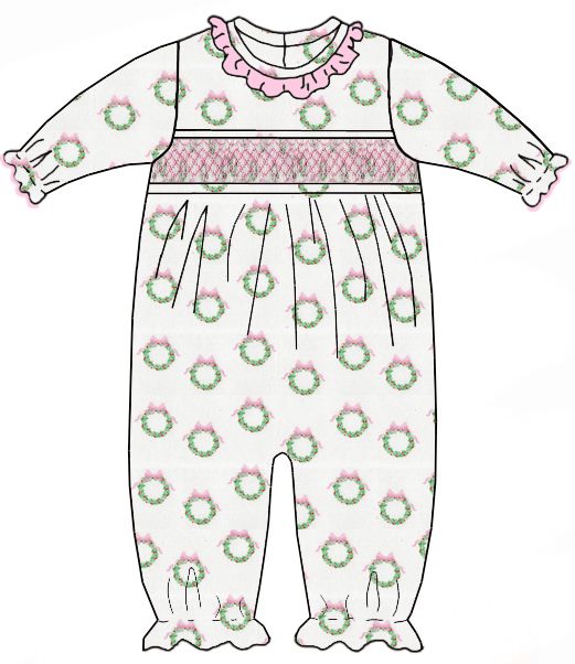PETIT BEBE HOLIDAY PINK WREATH ROMPER