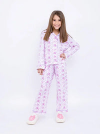 PREPPY GOOSE FLORAL BOWS LONG SLEEVE JERSEY PAJAMA SET