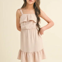 HEART & ARROW STRAPPY RUFFLE DRESS TAN