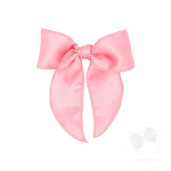 WEE ONES WHIMSEY TAILS SATIN FABRIC BOW WITH TAILS PNK