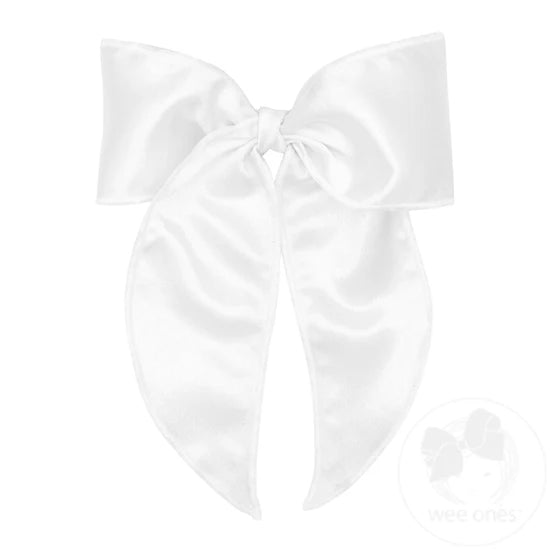 WEE ONES WHIMSEY TAILS SATIN FABRIC BOW WHT