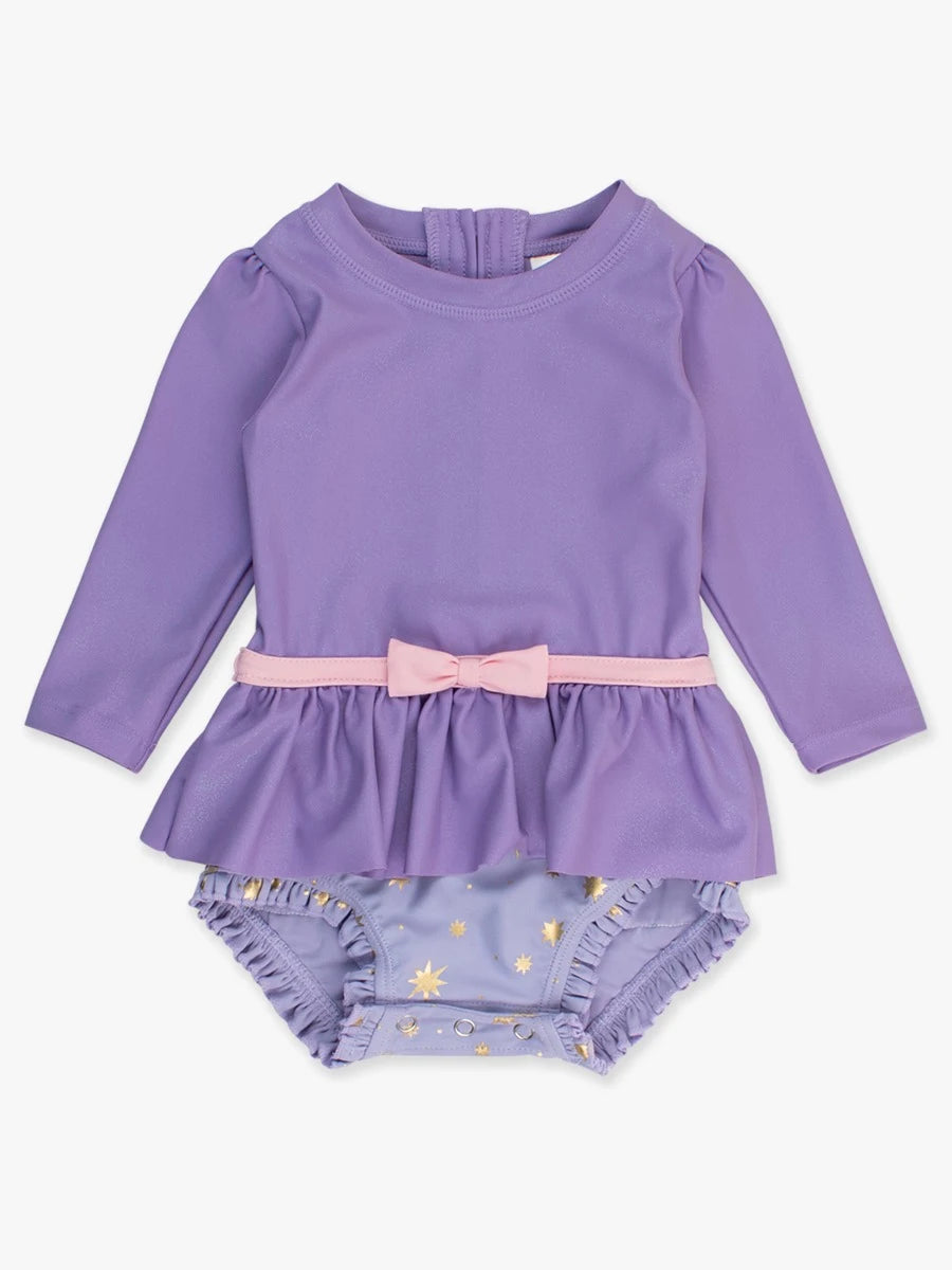 RUFFLEBUTTS TOWER PRINCESS LONG SLEEVE BOW SKIRTED ONE PIECE