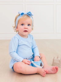 RUFFLEBUTTS GLASS SLIPPER PRINCESS LONG SLEEVE BOW SKIRTED ONE PIECE