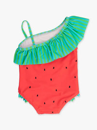 RUFFLEBUTTS WATERMELON ONE SHOULDER RUFFLE ONE PIECE