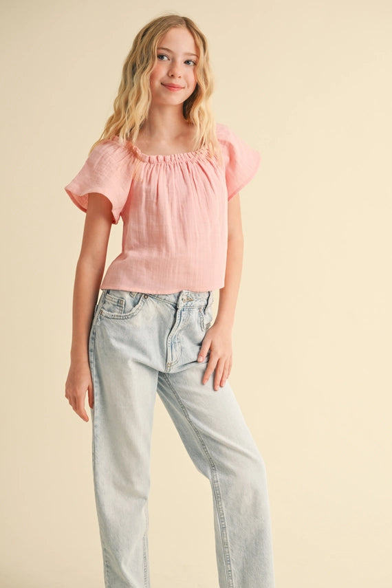 HEART & ARROW TWEEN PINK PEASANT TOP