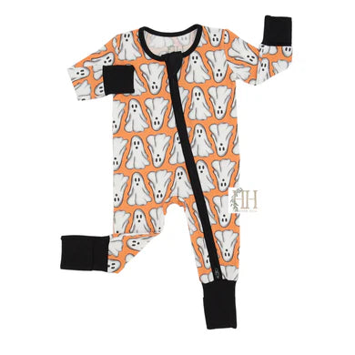 HAMNER HILL ORANGE GHOSTS DOUBLE ZIPPER ROMPER