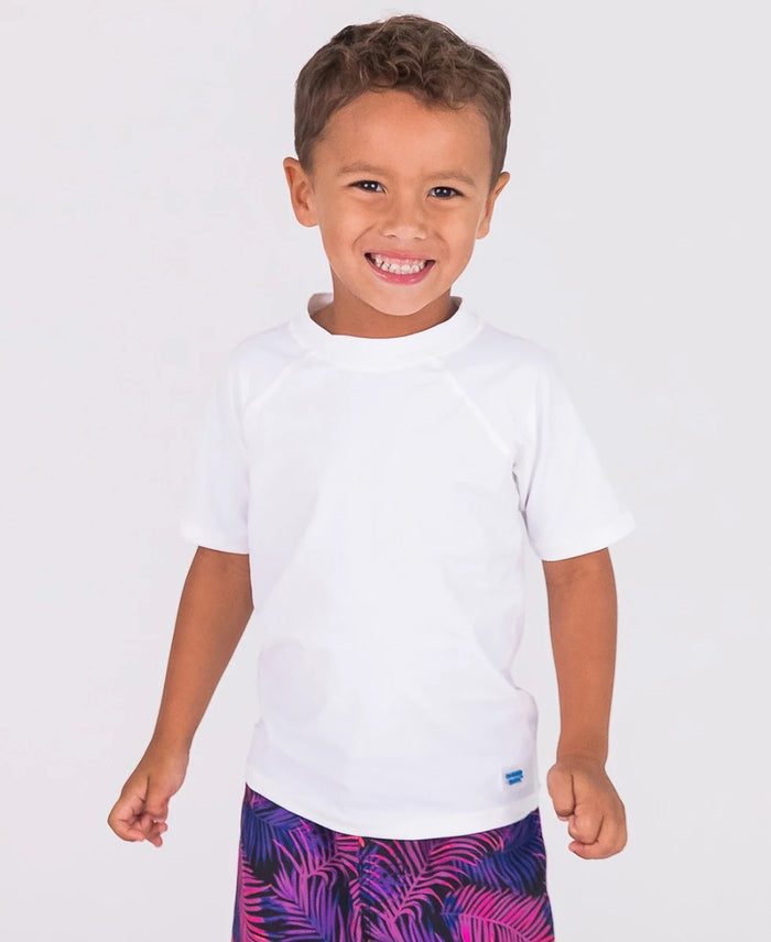 RUFFLEBUTTS WHITE SHORT SLEEVE RASH GUARD