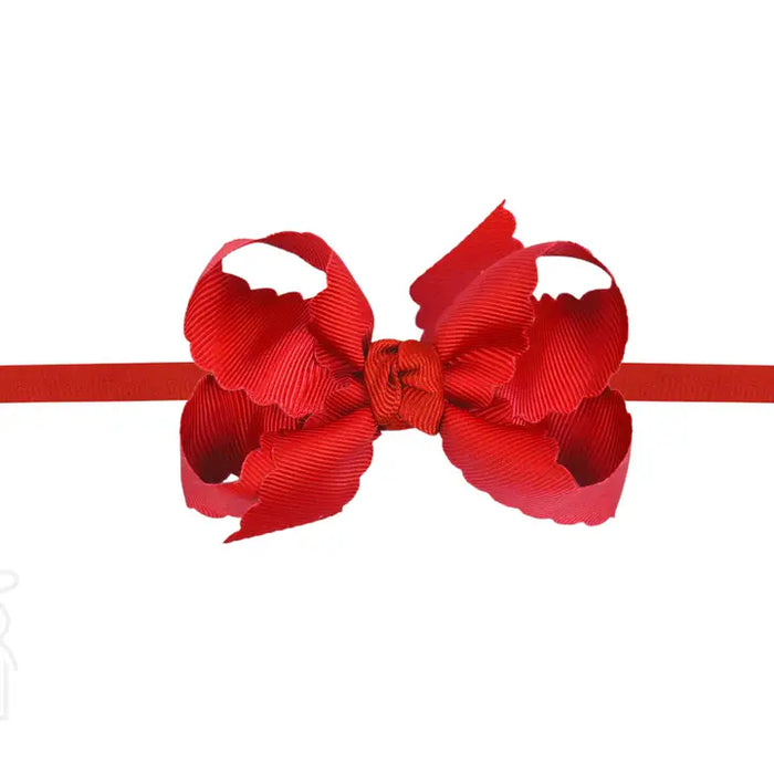 BEYOND CREATIONS  1/4" NYLON PANTYHOSE HEADBAND WITH SCALLOPED EDGE BOW RED