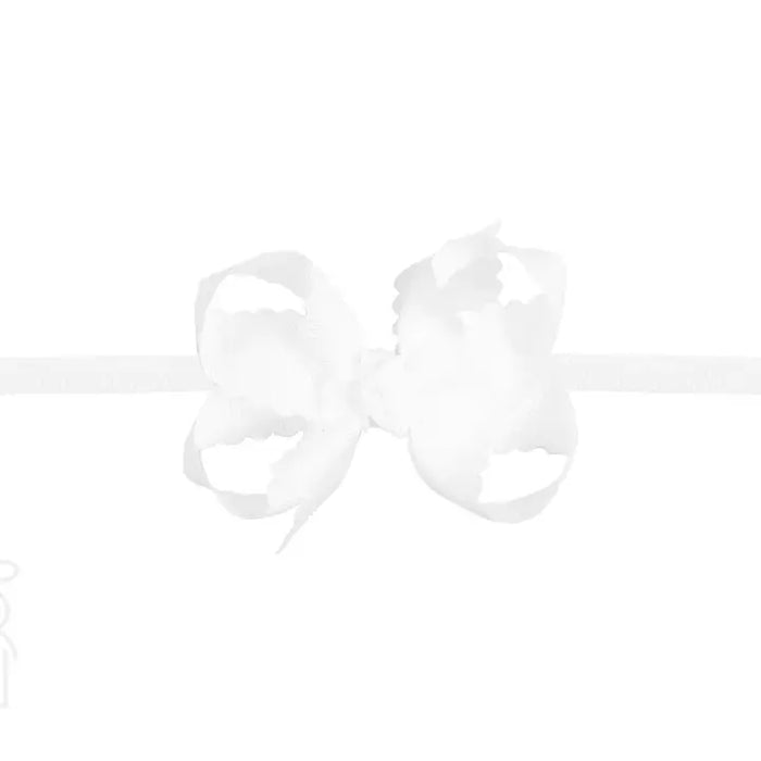 BEYOND CREATIONS  1/4" NYLON PANTYHOSE HEADBAND WITH SCALLOPED EDGE BOW WHITE