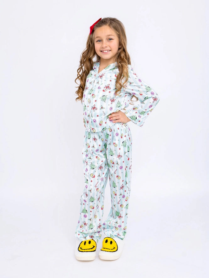PREPPY GOOSE CHRISTMAS SMILEY LONG SLEEVE PAJAMA SET