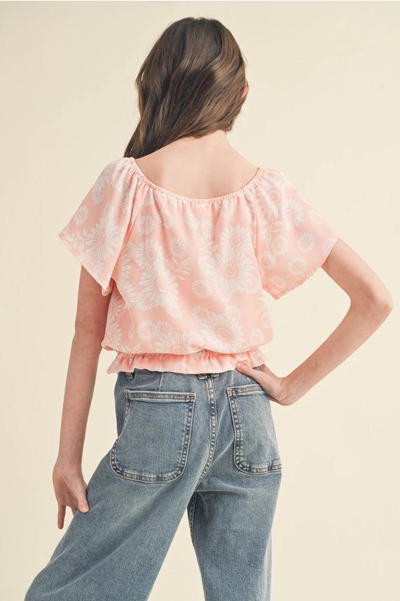 HEART AND ARROW SHORT SLEEVE CINCHED FRONT TOP