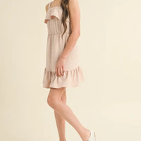 HEART & ARROW STRAPPY RUFFLE DRESS TAN