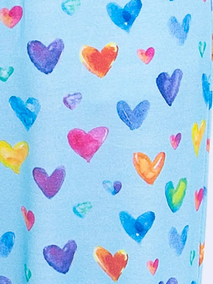 PREPPY GOOSE WATERCOLOR HEARTS LONG SLEEVE JERSEY PAJAMA SET