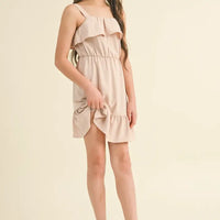 HEART & ARROW STRAPPY RUFFLE DRESS TAN