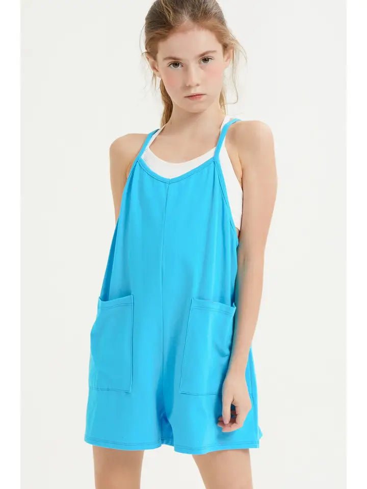 TWO POCKET COTTON OVERALL ROMPER BLUE