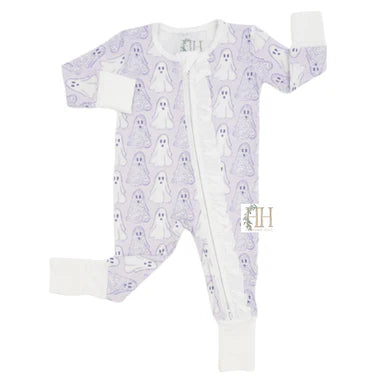 HAMNER HILL PURPLE FLORAL GHOSTS DOUBLE ZIPPER ROMPER