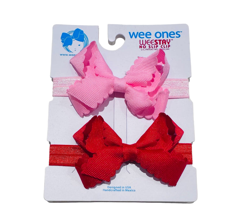 WEE ONES 2PK MINI SCALLOP BOW ON BAND PRL\RED