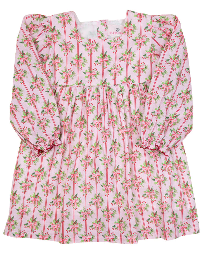 SMOCKINGBIRD HOLIDAY BOW STRIPED DRESS