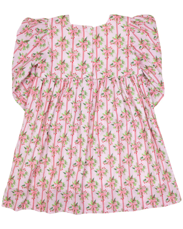 SMOCKINGBIRD HOLIDAY BOW STRIPED DRESS