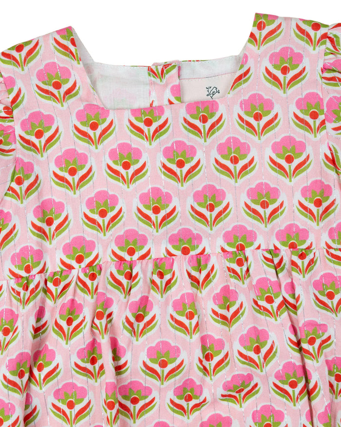 SMOCKINGBIRD PINK BLOCK PRINT BUBBLE WITH SILVER LUREX