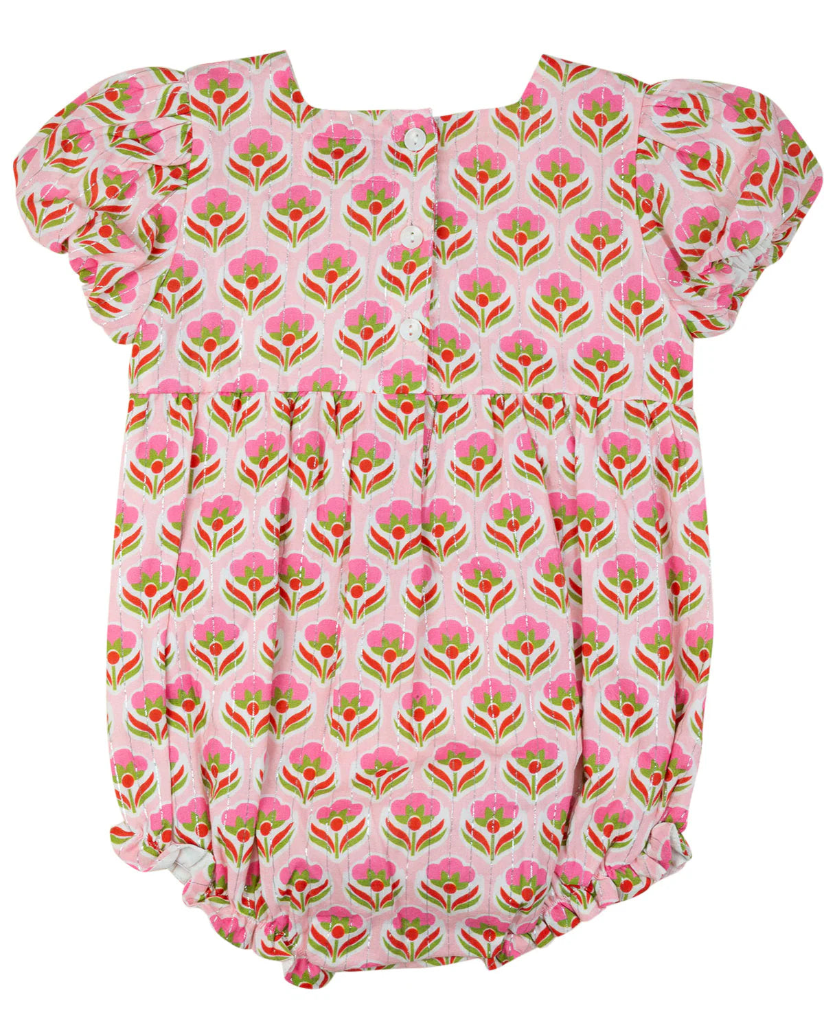 SMOCKINGBIRD PINK BLOCK PRINT BUBBLE WITH SILVER LUREX