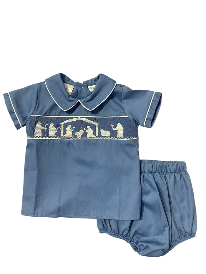 LULU BEBE NATIVITY SMOCKED SHORT SET