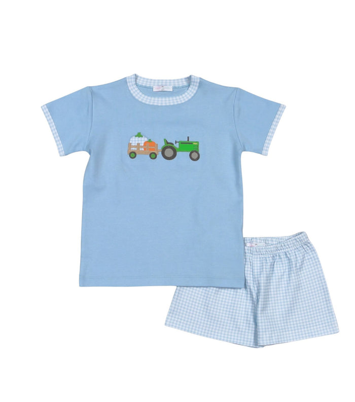 BABY LOREN TRACTORS AND PUMPKINS PIMA APPLIQUE SHORT SET