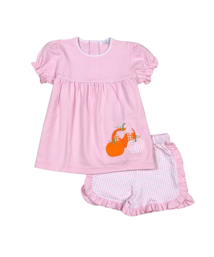 BABY LOREN TRACTORS AND PUMPKINS PIMA APPLIQUE SHORT SET PINK