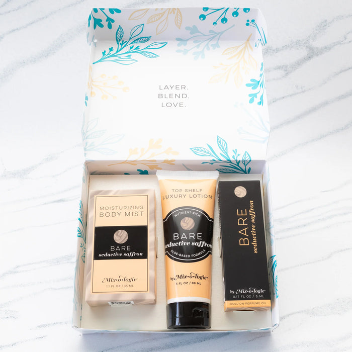 MIXOLOGIE BARE SEDUCTIVE SAFFRON GIFT SET TRIO BOX