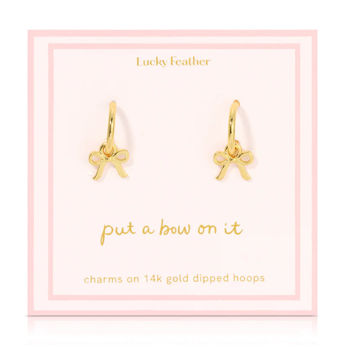 LUCKY FEATHER BEAUTIFUL BOWS CHARM HOOPS GOLD & SILVER