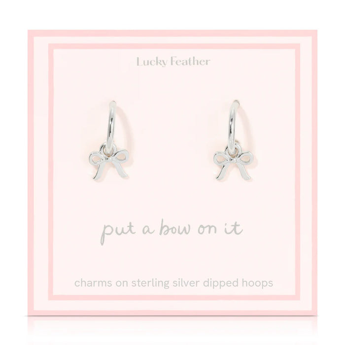 LUCKY FEATHER BEAUTIFUL BOWS CHARM HOOPS GOLD & SILVER
