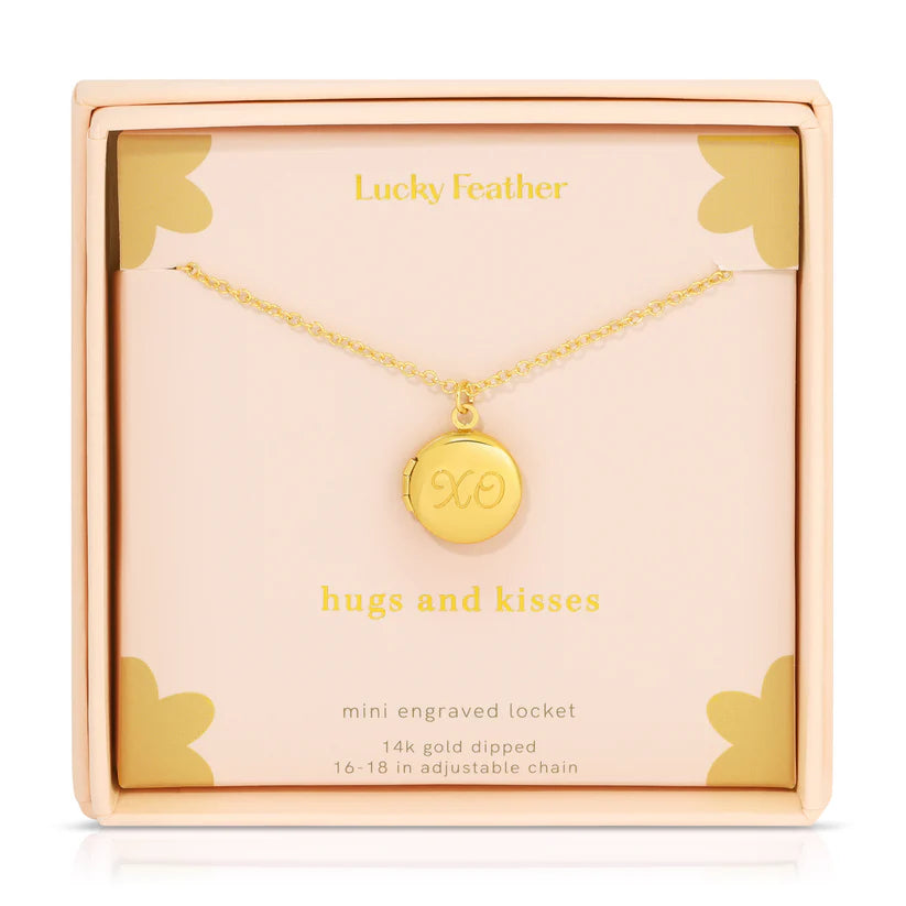 LUCKY FEATHER MINI ENGRAVED LOCKET XO