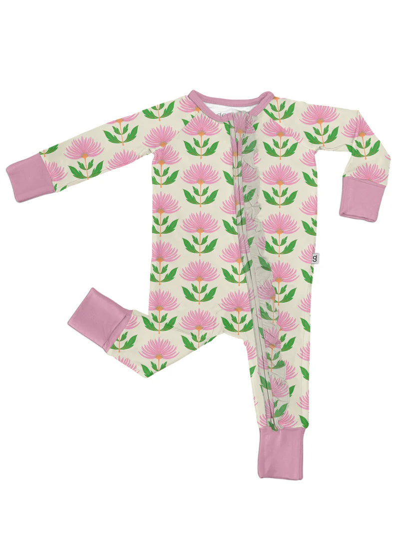 GOOSIES LS ZIP PJ PINK BLOCK FLOWER