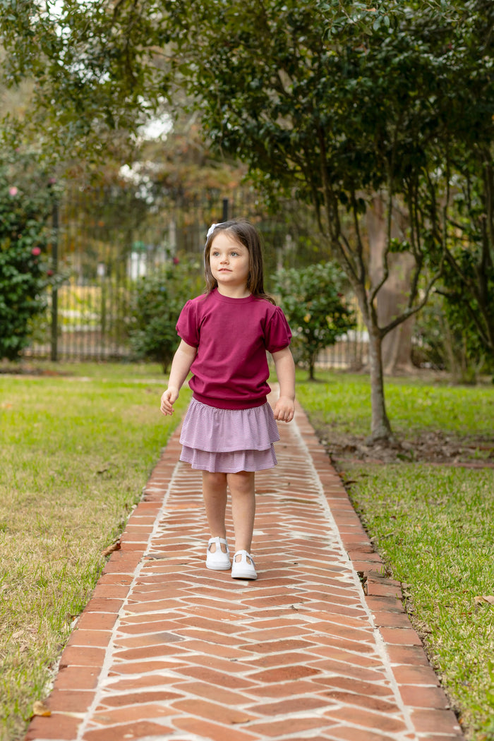 TROTTER STREET LANDRY PUFF SLEEVE TOP CRANBERRY