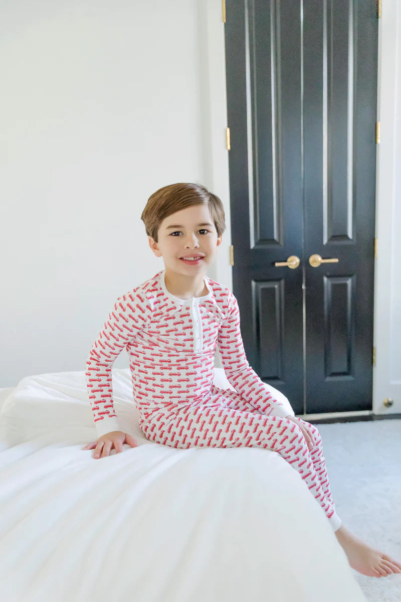 LILA AND HAYES JACK BOYS PAJAMA PANT SET FIRE TRUCK RED