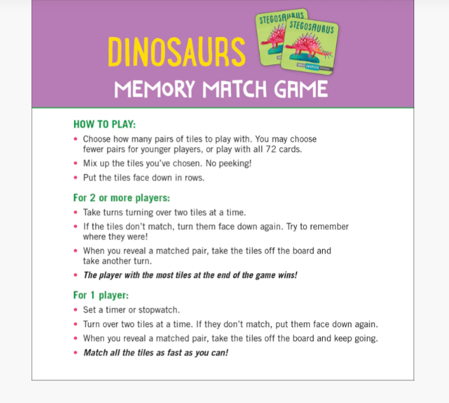 MEMORY MATCH GAME DINOSAUR