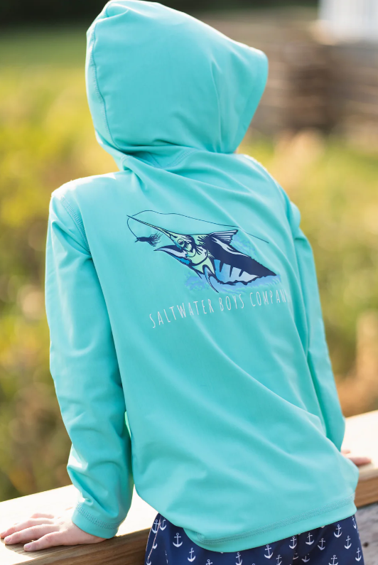SALTWATER BOYS STRIPED MARLIN PERFORMANCE HOODIE