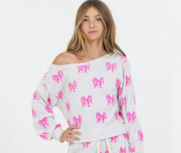 VINTAGE HAVANA ASH GREY ALL OVER BOW OFF THE SHOULDER TOP