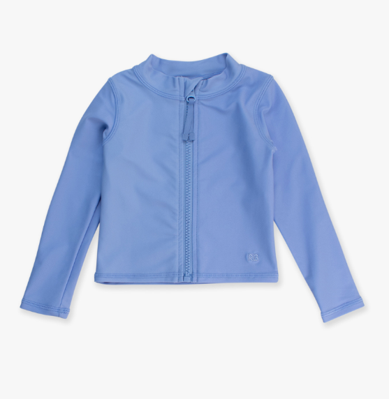 RUFFLEBUTTS PERIWINKLE BLUE LONG SLEEVE FULL ZIP RASH GUARD