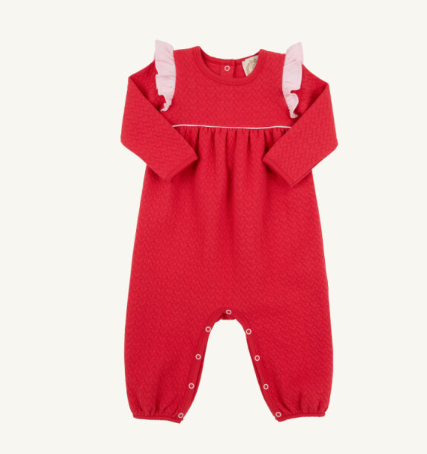 TBBC LEIGH ANN ANGEL SLEEVE ROMPER RICHMOND RED/PALM BEACH PINK