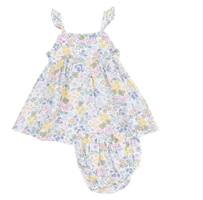 ANGEL DEAR SAMANTHA FLORAL PAPERBAG RUFFLE DRESS AND DIAPER COVER