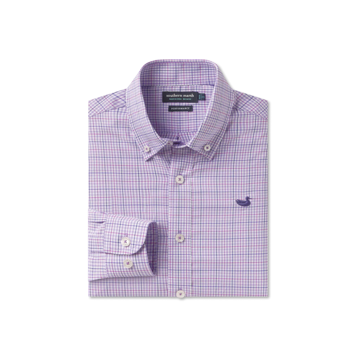 SOUTHERN MARSH DYER PERFORMANCE GINGHAM DRESS SHIRT WHARF PURPLE & WINE