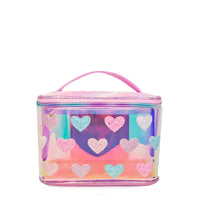 OMG ACCESORIES GLITTER HEART PATCHED CLEAR GLAZED GLAM BAG