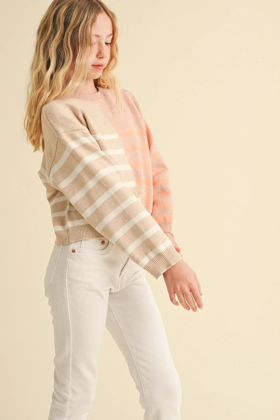 HEART AND ARROW TWEEN CREWNECK COLORBLOCK PULLOVER