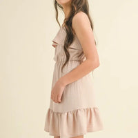 HEART & ARROW STRAPPY RUFFLE DRESS TAN