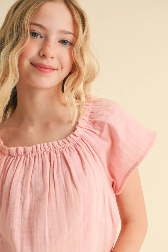 HEART & ARROW TWEEN PINK PEASANT TOP