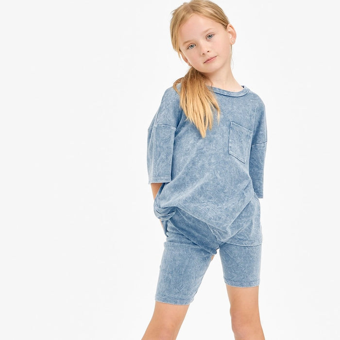 GOOD GIRL MINERAL WASH TOP & BIKER SHORTS DENIM BLUE